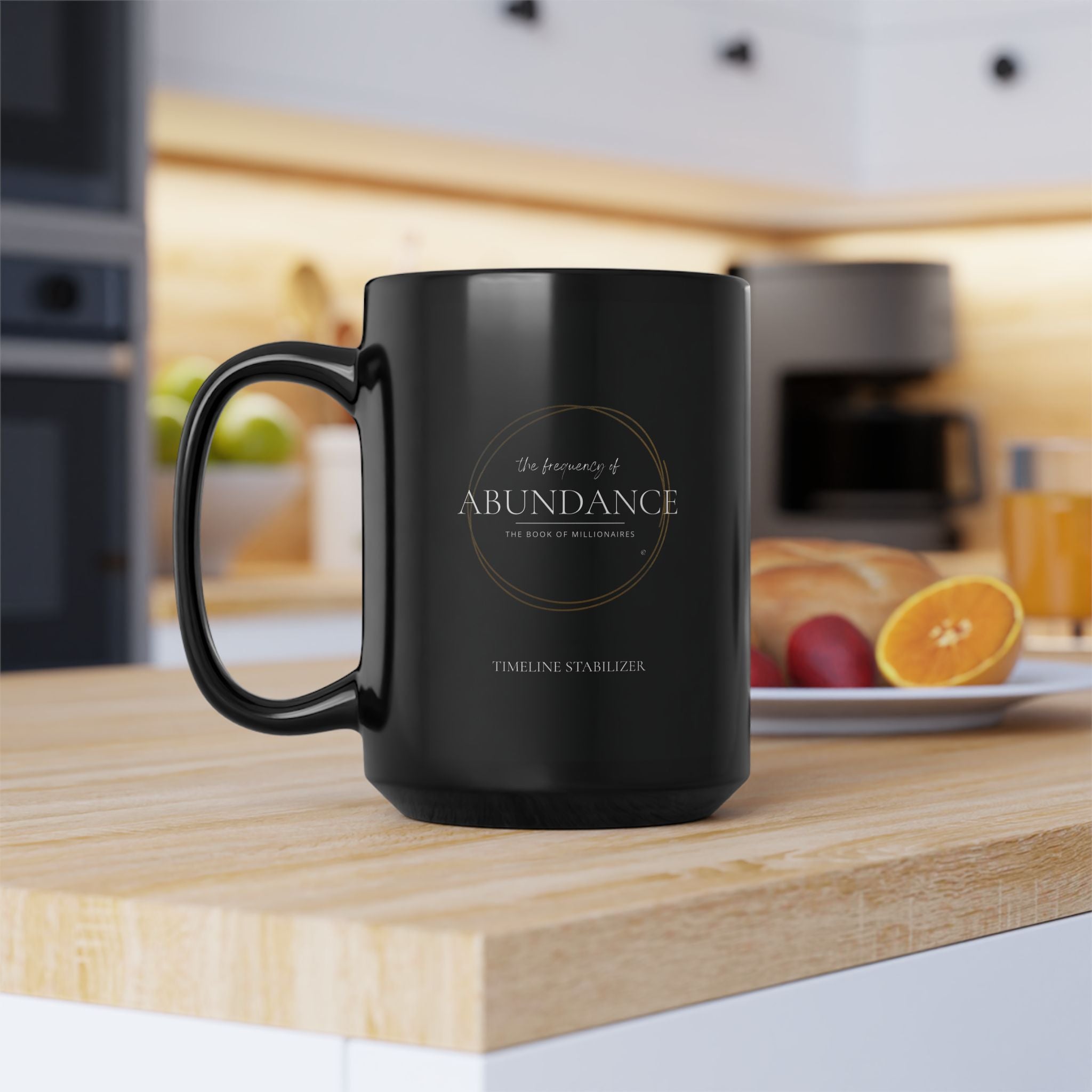 Sleek Black ABUNDANCE Coffee Mug, 15oz -